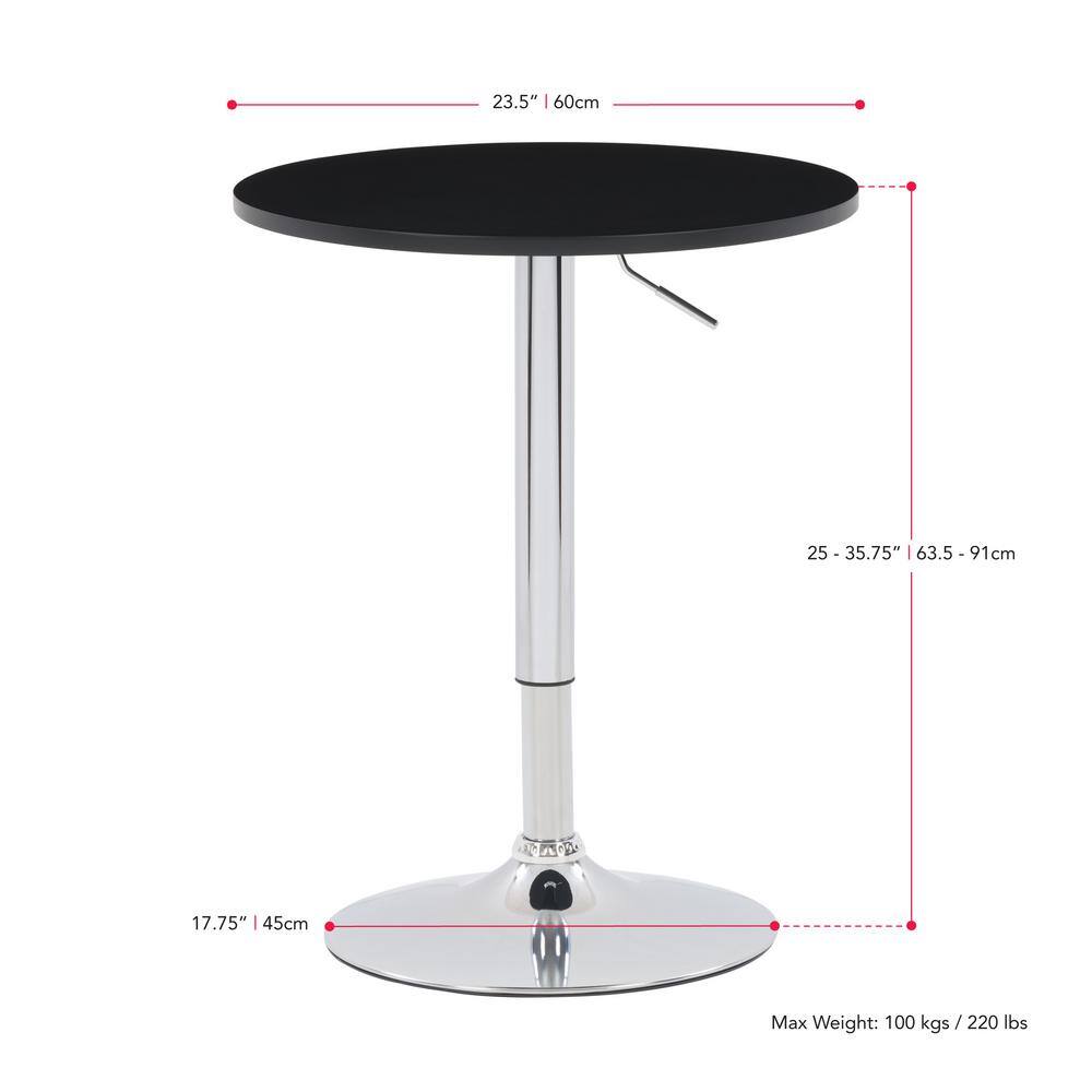 Adjustable Height Black and Chrome Round Bar Table