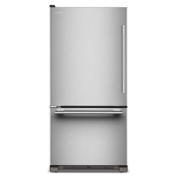 33 in. 22 cu. ft. Standard-Depth Bottom Freezer Refrigerator in PrintShield Stainless with Left Door Swing