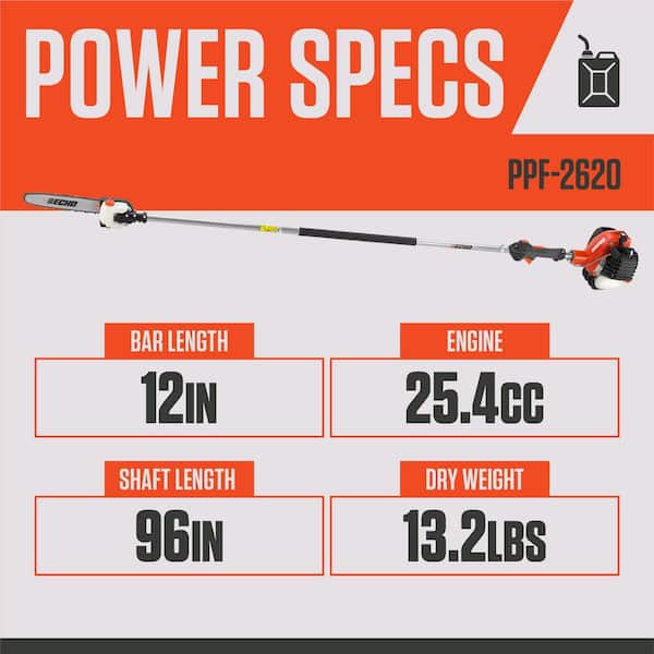 12 in. 25.4 cc Gas 2-Stroke X Series Straight Shaft Power Pole Saw with Shaft Extending to 96 in.