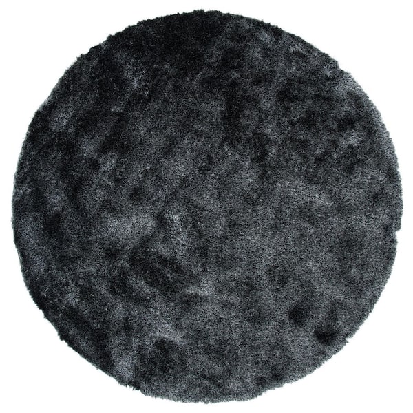 SAFAVIEH Paris Shag 7 ft. x 7 ft. Dark Gray Solid Flokati Round Area ...