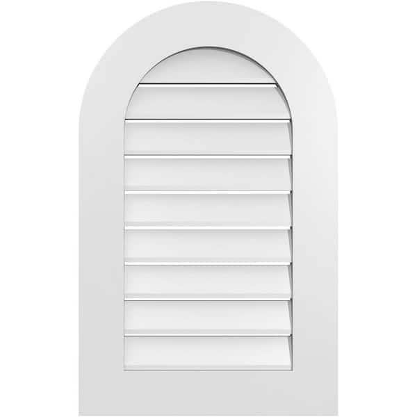 Ekena Millwork 20 in. x 32 in. Round Top White PVC Paintable Gable Louver Vent Functional