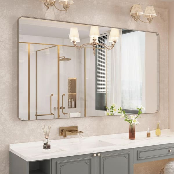 72 in. W x 40 in. H Premium Aluminum Framed Rectangular Bathroom Vanity Wall Mirror in Brushed Nichel