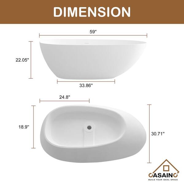 CASAINC 59 in. x 22 in. Solid Surface Stone Resin Stand Alone 