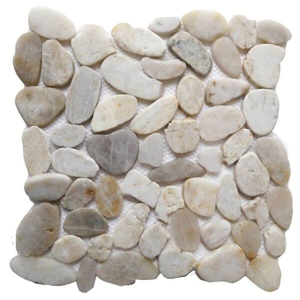 Islander White Shell 12 in. x 12 in. Sliced Natural Pebble Stone Floor and Wall Tile