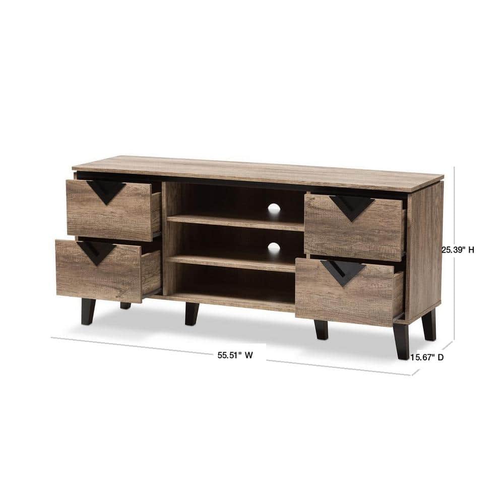 Beacon Black Oak Veneer TV Stand with Cabinet, 58.86"