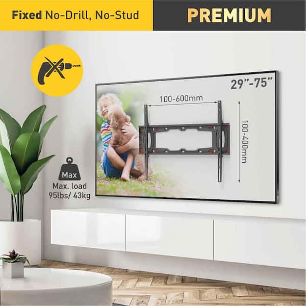 Barkan a Better Point of View Barkan 29" to 75" Fixed No Stud Flat / Curved TV Wall Mount for Drywall, Black, No Drill, Very Low Profile - The Home Depot
