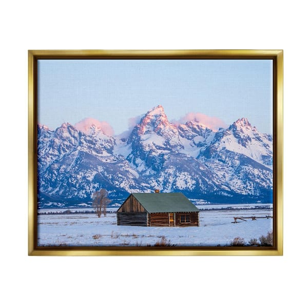 Stupell Industries Winter Snowy Peaks and Cabin by Jared Kreiss 1-Piece Floater Frame Graphic Print Nature Poster Art Print 31 in. x 25 in.