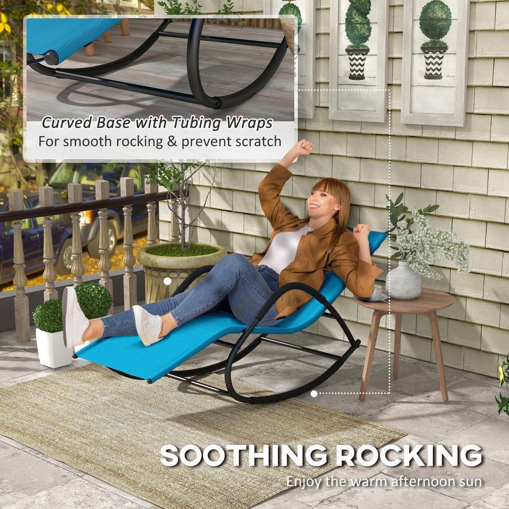 Light Blue Steel Zero Gravity Rocking Chaise Lounge Chair