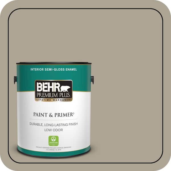 BEHR PREMIUM PLUS 1 gal. Home Decorators Collection #HDC-NT-14 Smoked Tan Semi-Gloss Enamel Low Odor Interior Paint & Primer