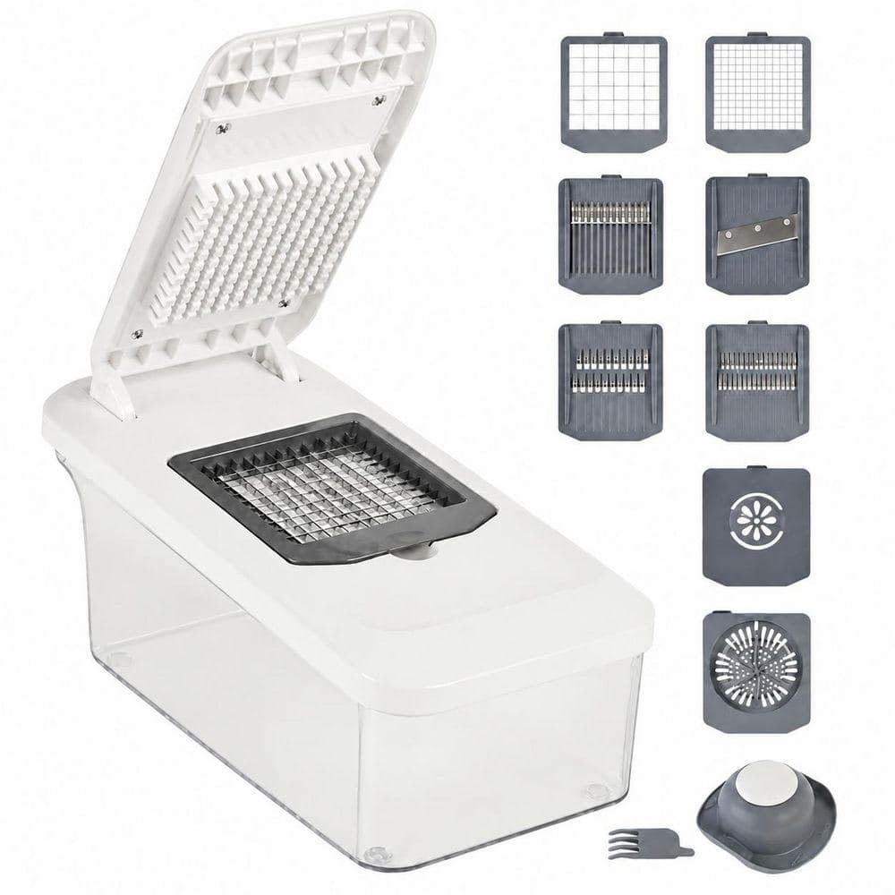 10-in-1 Grayish White Vegetable Chopper Mandoline Slicer with 6 Blades, 2.0L Tray and Hand Wash Design