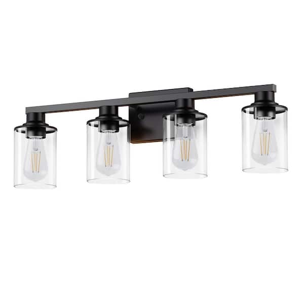 27 in. 4-Light Black Metal Cylinder Vanity Light with Dimmable Perfect for Vanity Powder Room Dressing Room