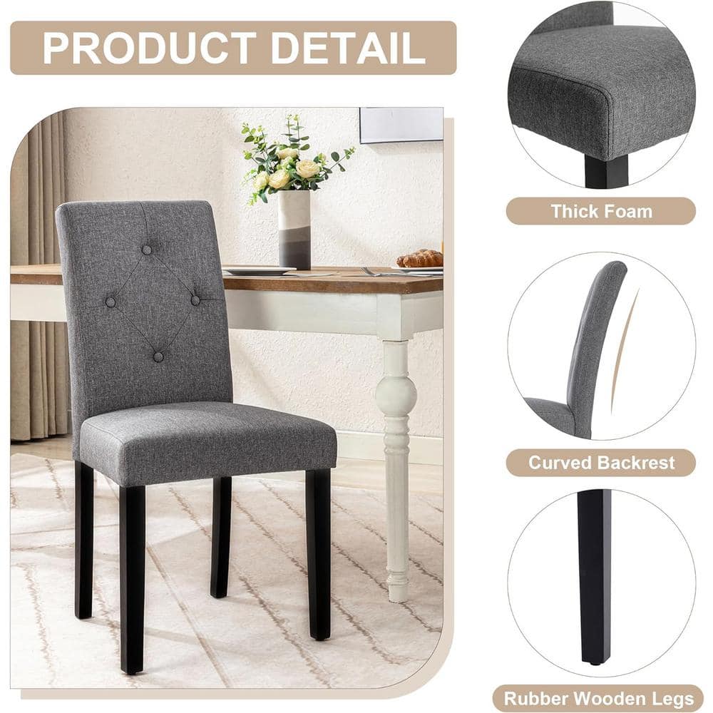 Gray Linen Upholstered Parsons Dining Chairs with High Back and Wood Legs, Set of 4