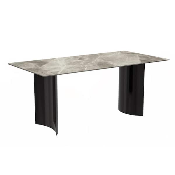 Leisuremod Zara Modern Deep Grey Sintered Stone 62 in. Tabletop 4 Legs Dining Table Seats 6