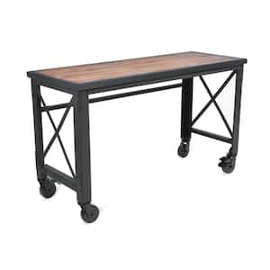 62 in. x 24 in. Rolling Industrial Worktable Desk with Solid Wood Top
