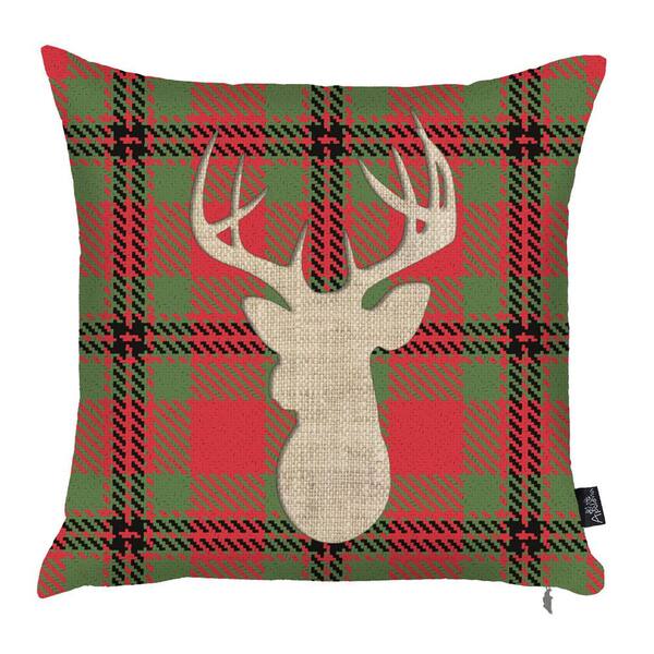 Mike&Co. New York Christmas Deer Decorative Single Throw Pillow 18 x 18 White & Red & Gray Square for Couch, Bedding