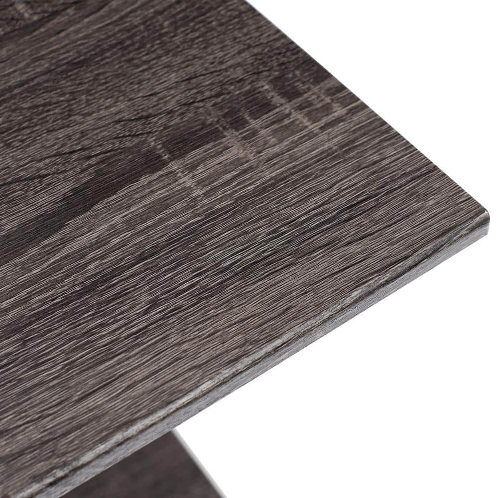 Rustic Ashwood and Black Metal Rolling C-Shaped End Table