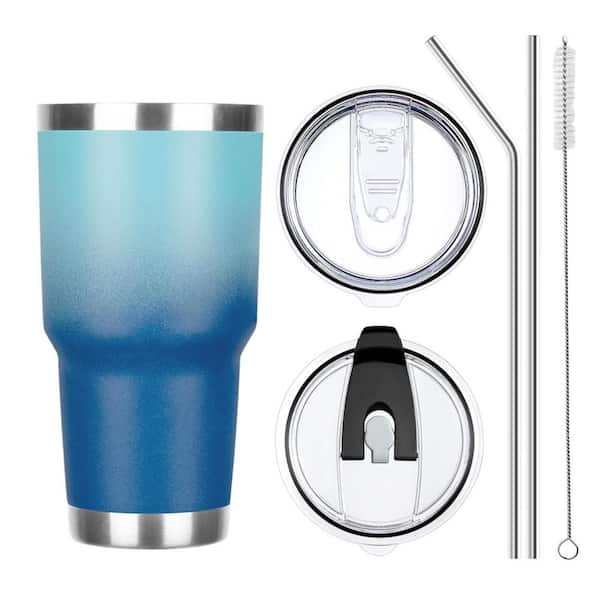 1-Pack 30 oz. Gradient Blue Stainless Steel Tumbler with Lid and Straw, Double Wall Vacuum Insulated for Cold Hot Drink