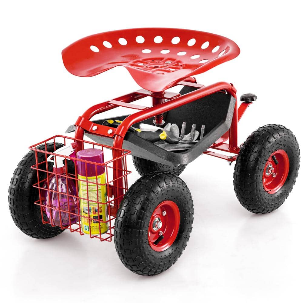 330 lbs. 4-Wheel Steel Rolling Garden Cart with Adjustable Swivel Seat, Tool Tray and Basket, Red price history on PriceWatchPro