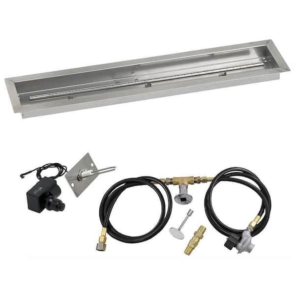 American Fire Glass 36 in. x 6 in. Linear Stainless Steel Drop-In Fire Pit Pan with Spark Ignition Kit - Propane