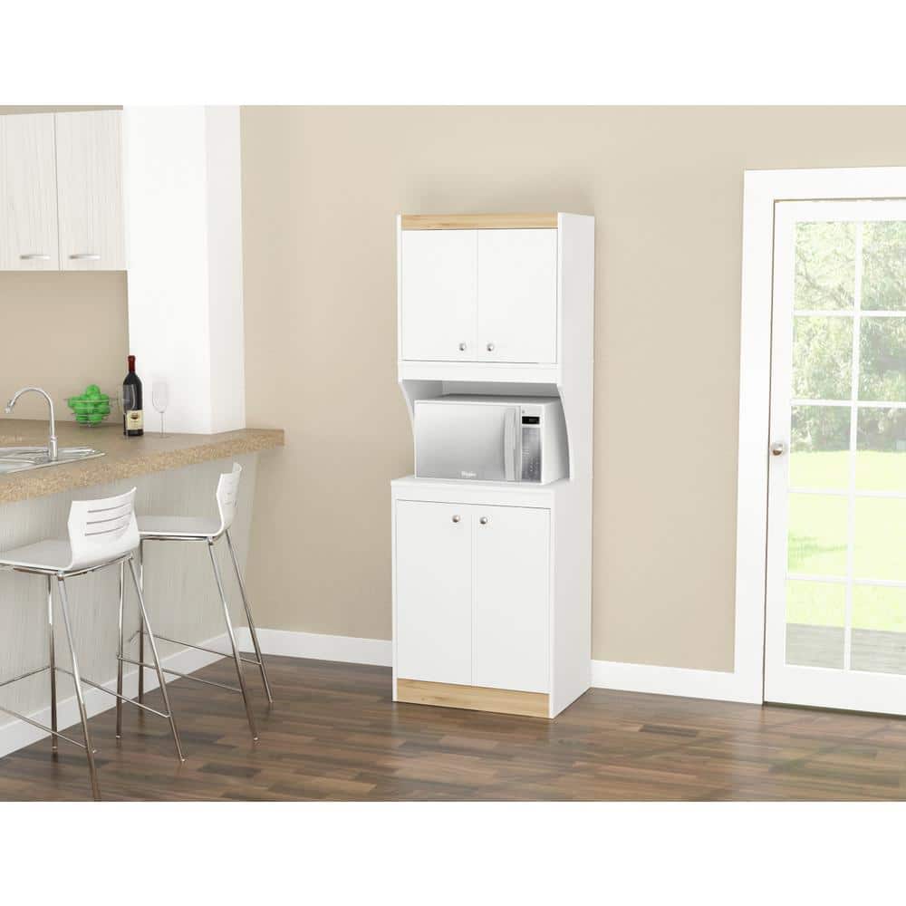 Modern White and Vienes Oak Laminated Kitchen Storage Cabinet