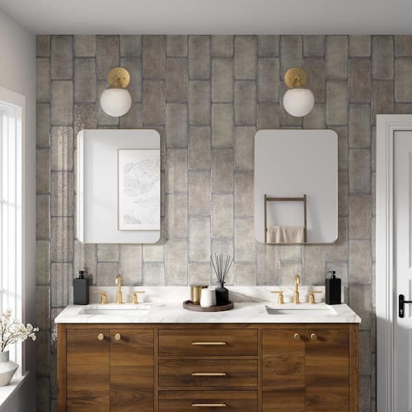Exhale Gris 5.91 in. x 12.44 in. Glossy Porcelain Floor and Wall