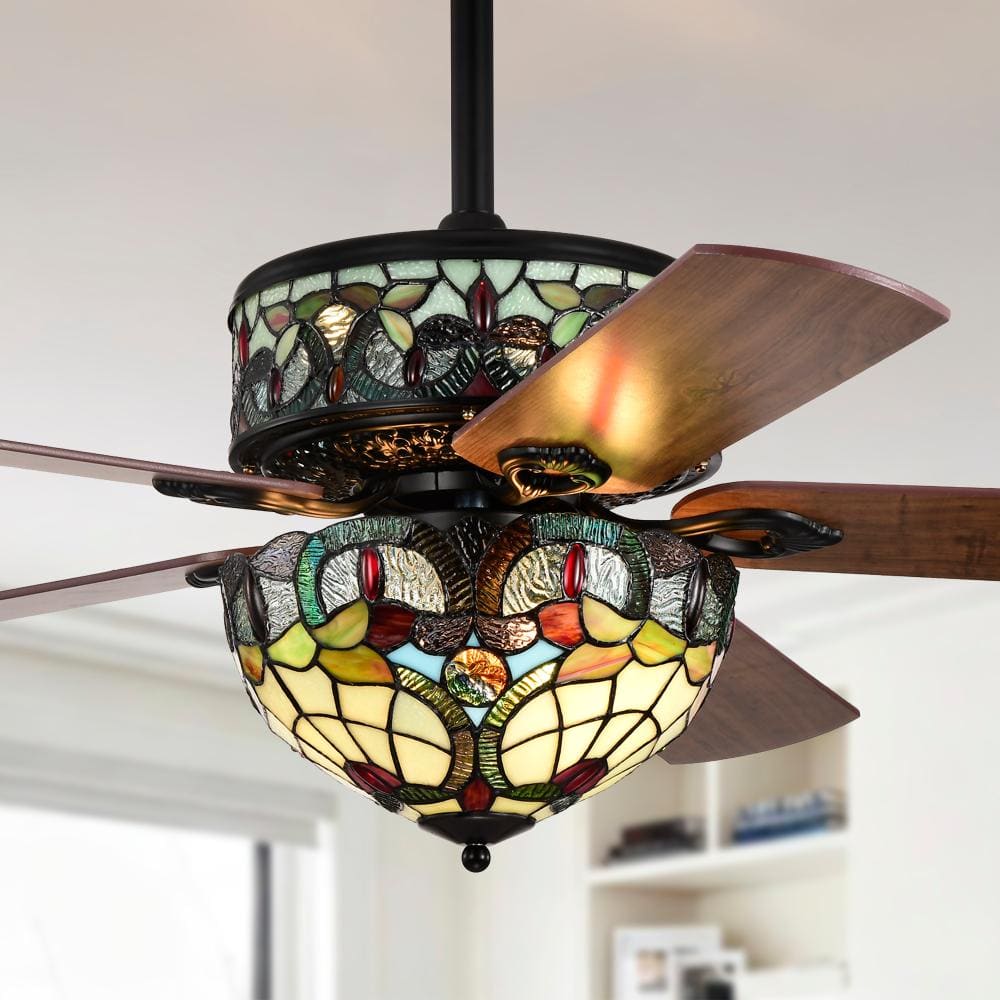 Inio 5-Blade Lighted Ceiling Fan 2-Tier Tiffany Style Glass price history on PriceWatchPro