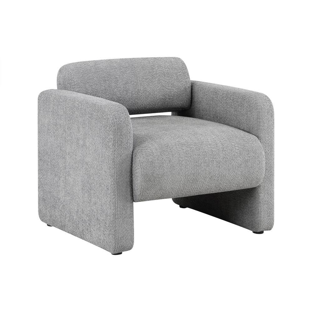Gray Boucle Barrel Accent Chair with Wood Frame