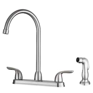 Double Handle High Arc Standard Kitchen Faucet with Side Sprayer in Brushed Nickel