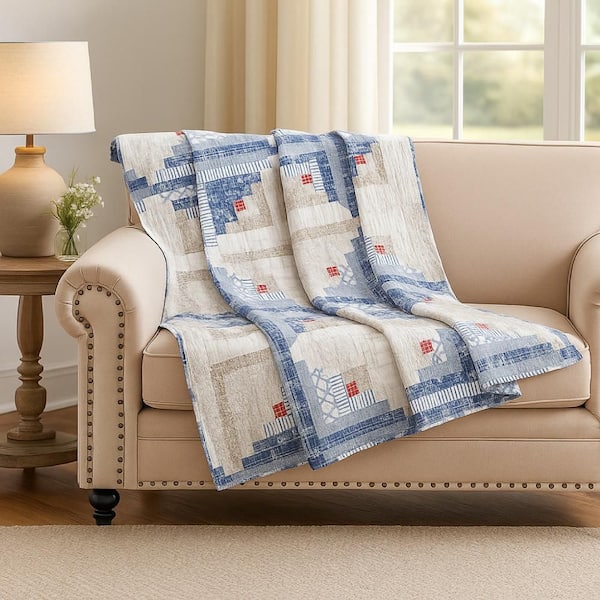 Binu Blue Winter Log Cabin Microfiber Throw Blanket