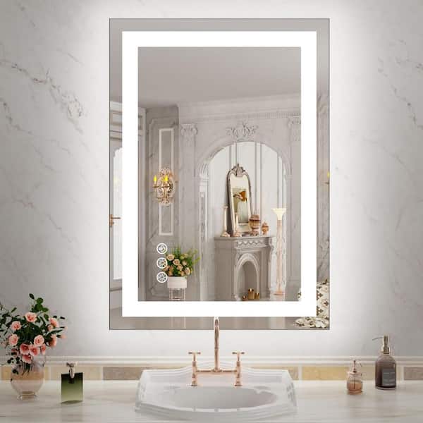 28 in. W x 20 in. H Rectangular Frameless LED Front Lit, RGB Backlit Anti-Fog Tempered Glass Wall Bathroom Vanity Mirror