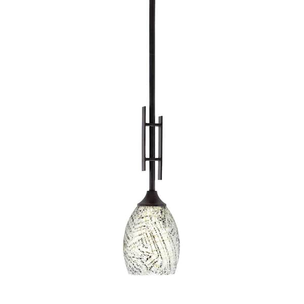 Unbranded Ontario 60-Watt, 1-Light Dark Granite Stem Hung Mini Pendant Light with Natural Fusion Glass Shade and No Bulb Included