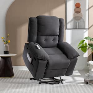 Gray Linen Power Lift Massage Recliner Chair with Heating Function, Vibration Function and Side Pockets