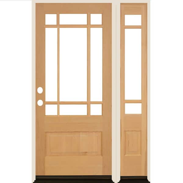 Krosswood Doors 36 in. x 80 in. 3/4 Prairie-Lite Unfinished Right Hand Hemlock Wood Prehung Front Door Right Sidelite