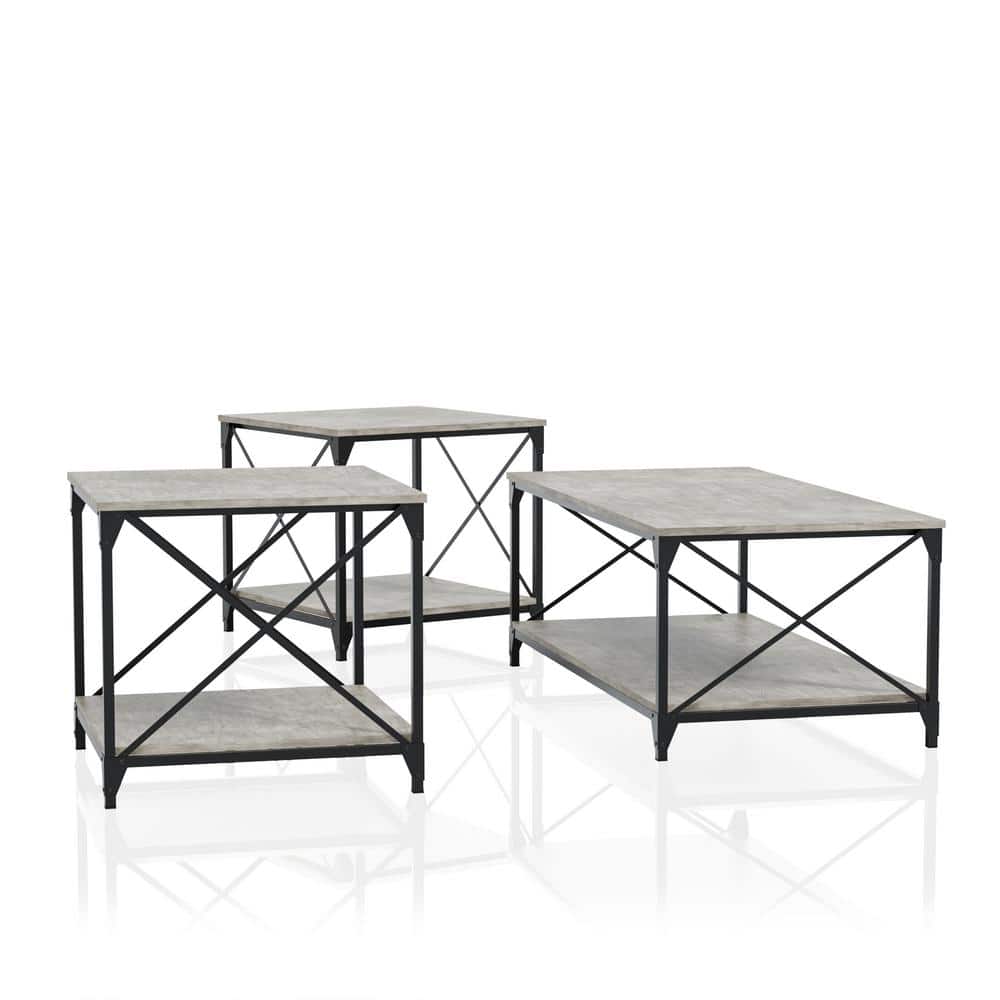 Furniture of America Elven 3-Piece 47.25 in. Black and Gray Rectangle Wood Coffee Table Set -  IDF-4563-3PK