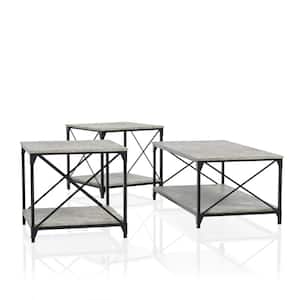 Elven 3-Piece 47.25 in. Black and Gray Rectangle Wood Coffee Table Set
