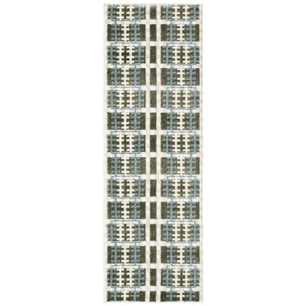 Nourison Nordic Blue Green 2 ft. x 6 ft. All-over design Contemporary Runner Area Rug