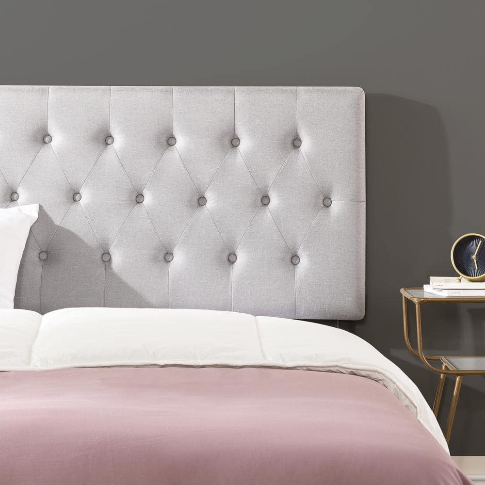 Light Grey Upholstered Tufted Queen Headboard with Adjustable Height