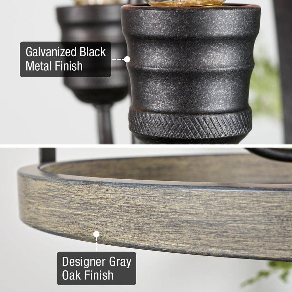 Selma 20" Black and Gray Oak Cage Pendant Light
