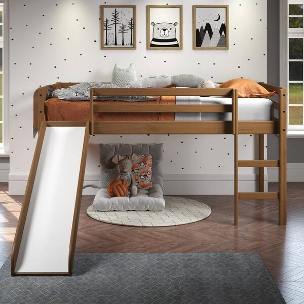 Kids Twin Size Bunk Bed White Slide Loft Child Bedroom Furniture Playhouse Area 