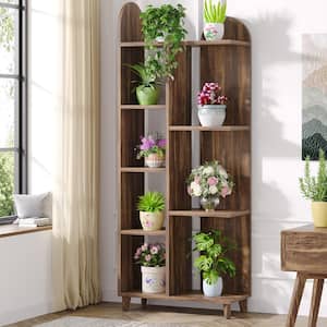 Wellston 62.99 in. H Rustic Brown Wood Plant Stand, 7-Tier Tall Plant Shelf Flower Stand Tall Potted Plant