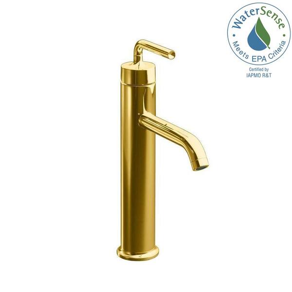 KOHLER Purist Tall 1-Hole Single Handle Low-Arc Bathroom Vessel Sink Faucet in Vibrant Modern Polished Gold