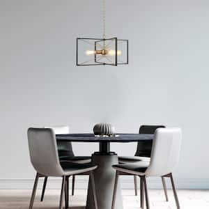Connty 4-Light Brass Gold Kitchen Island Chandelier, Modern Black Rectangular Pendant Light for Dining Room, Entryway