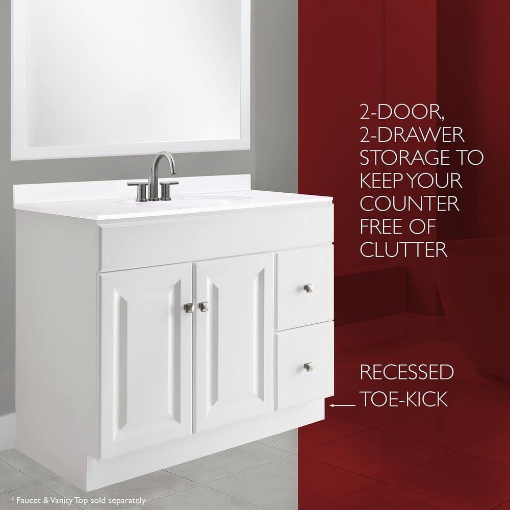 White MDF 36-Inch Freestanding Bathroom Vanity with Satin Nickel Knobs