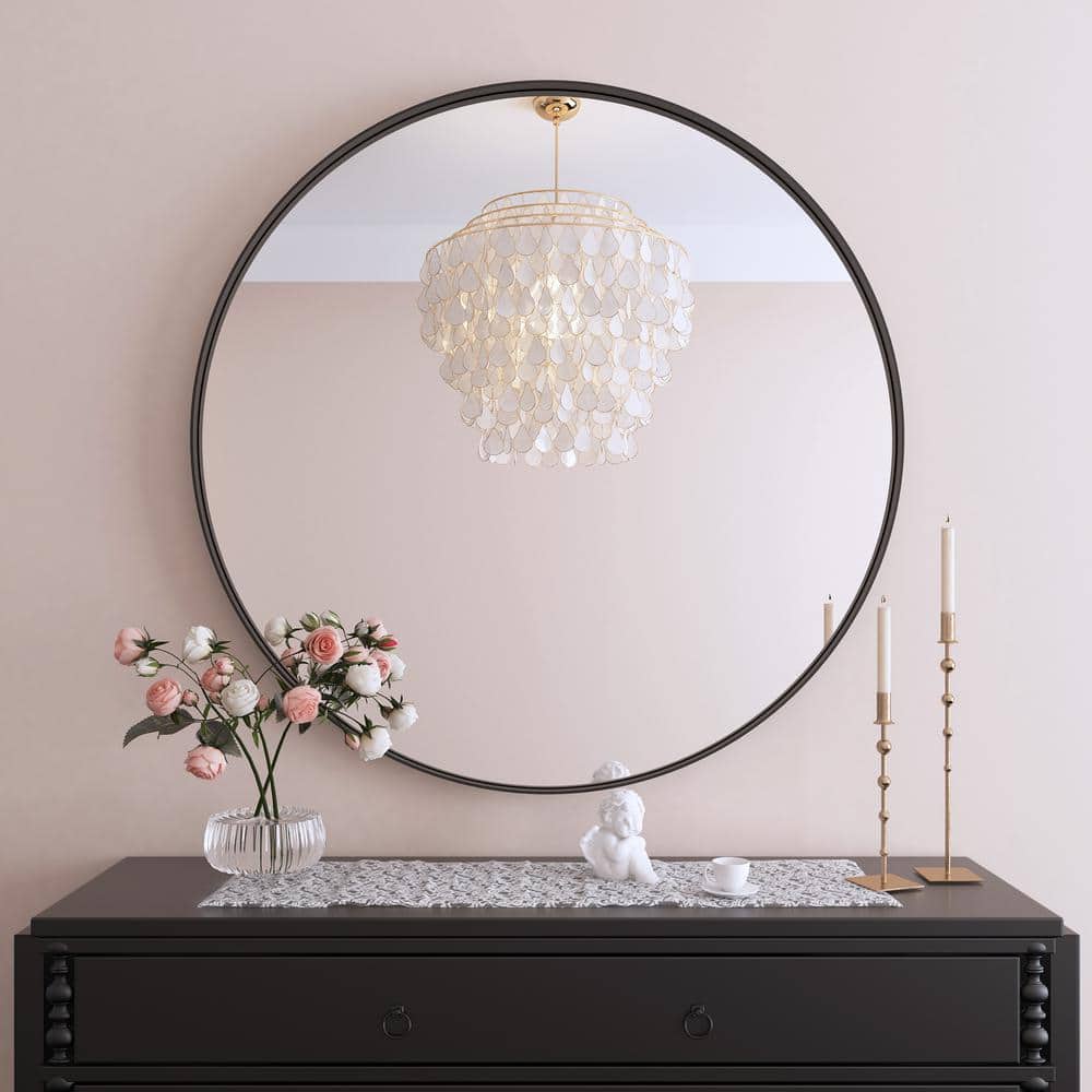 Klajowp 30 in. W x 30 in. H Small Round Framed Wall Mounted Bathroom