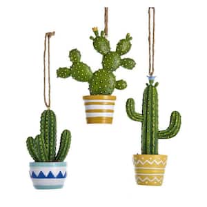 Holiday Decorative Cactus in Pots Hanging Tree Ornament Set (3 Pack)