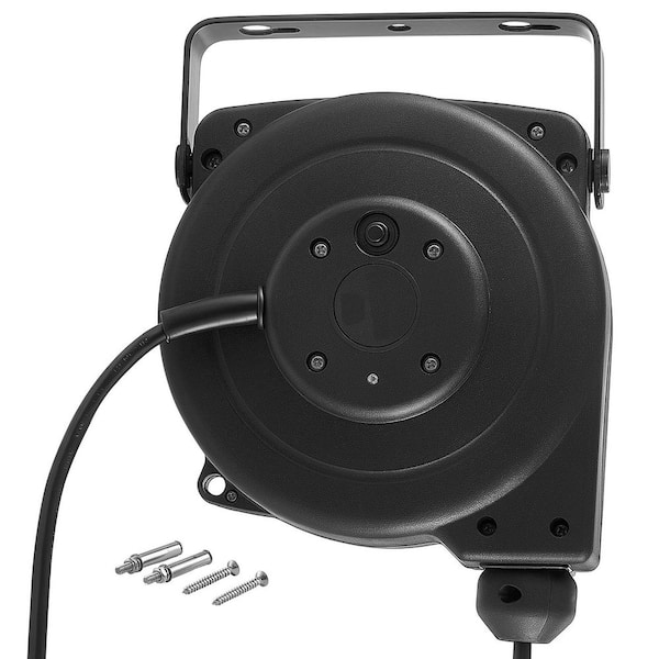30 ft. 16/3 Gauge Outdoor Retractable Extension Cord Reel with 10 Amp Circuit Breaker Lighted Triple Tap Outlet Black