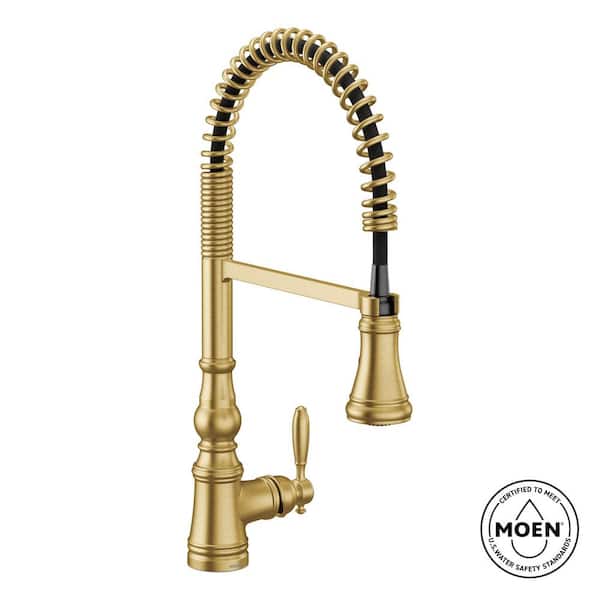 Weymouth Single-Handle Pre-Rinse Spring Pulldown Sprayer Kitchen Faucet with Power Clean in Brushed Gold