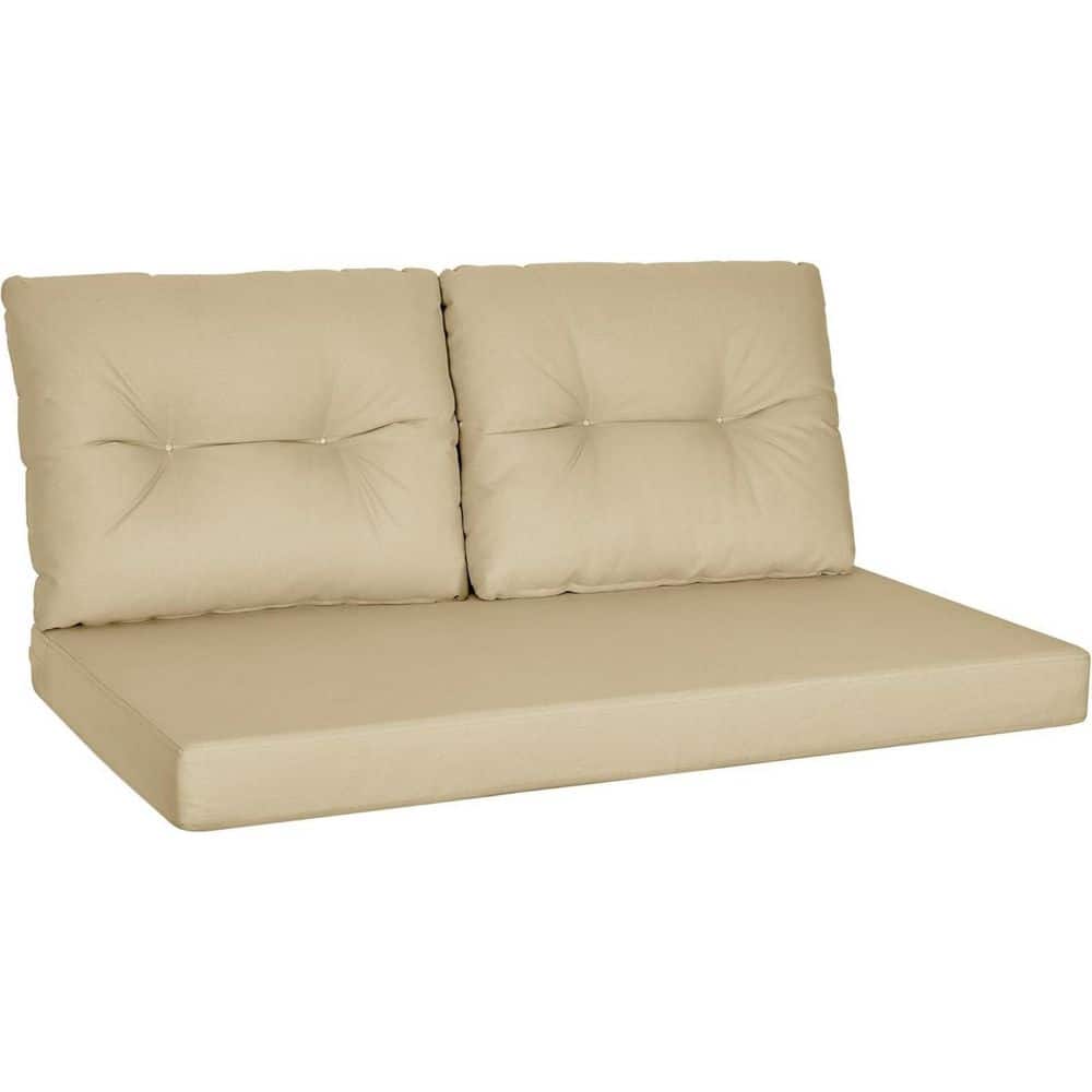 48 in. x 24 in. Beige Waterproof and UV-Resistant Olefin Outdoor Loveseat Cushion Set