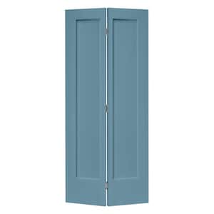 24 in. x 80 in. 1 Panel Shaker Dignity Blue Painted MDF Composite Bi-Fold Closet Door with Hardware Kit
