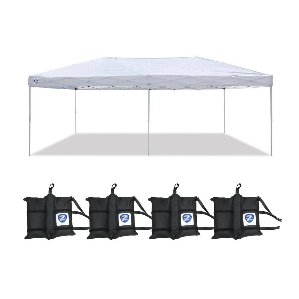 Z-SHADE 20 ft. x 10 ft. Everest Pop Up Canopy, White and Leg Wrap Weight Bags (Set of 4) -  ZSHDWB4+ZS2010E
